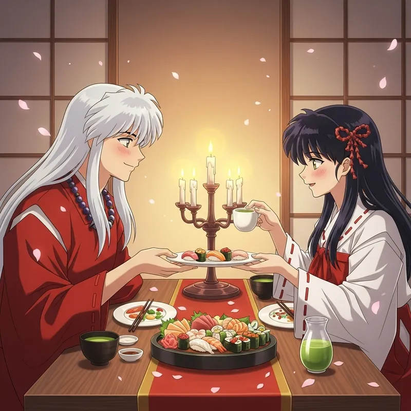 Romantic Dinner with Kikyo and Inuyasha | Enchanting Japanese Scene