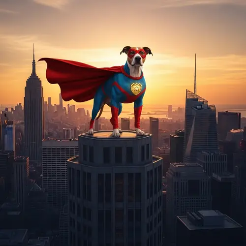 Superhero Dog Watching Over City | Justice & Protection