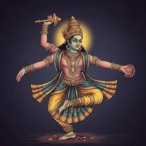 Divine Figure Performing Tandav Dance in Classical Indian Art Style