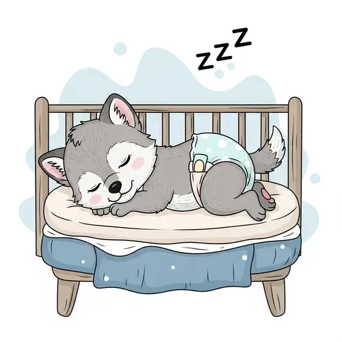 Adorable Newborn Wolf Cartoon Sleeping on Crib