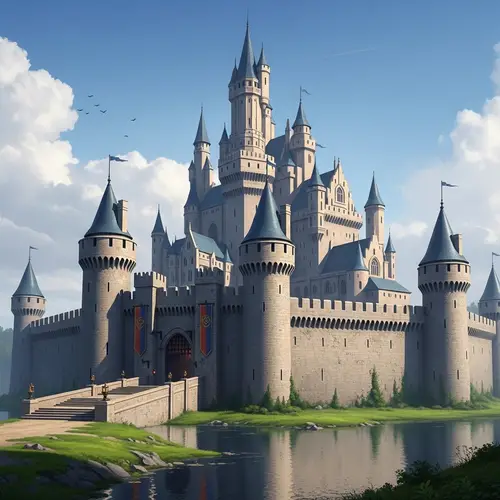 Majestic Medieval Castle - Towering Stone Fortress and High Spires