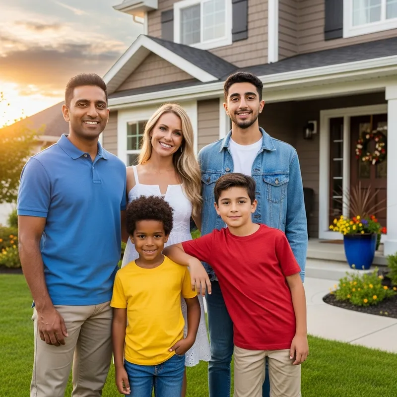 Multicultural Family Portrait with Diverse Parents and Sons