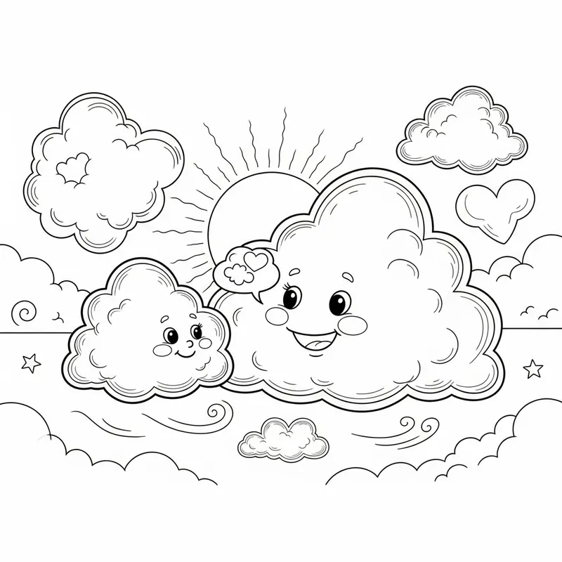 Enchanting Clouds Coloring Page | Kids' Joyful Coloring Fun Enchanting Clouds Coloring Page | Kids' Joyful Coloring Fun