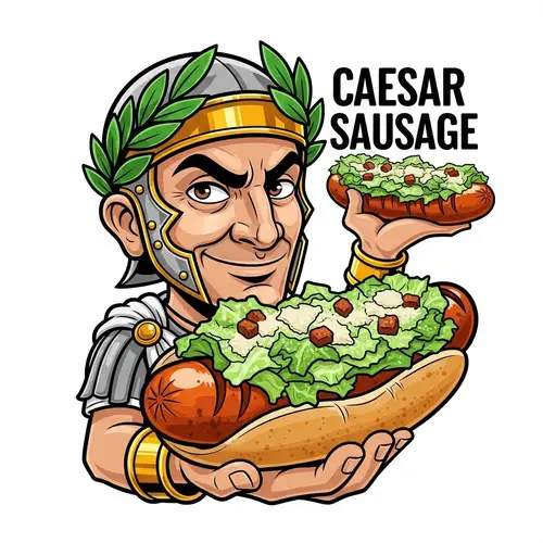 Caesar Sausage: Playful Cartoon Julius Caesar with Vibrant Colors