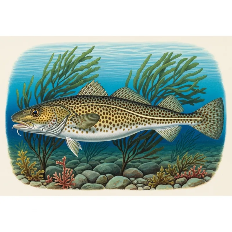 Norwegian Cod Fish: Detailed Scientific Illustration Underwater