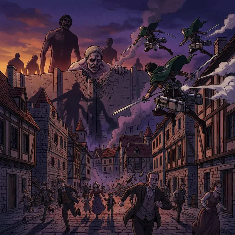 Attack on Titan - Battle of Giant Humanoid Creatures in Walled City