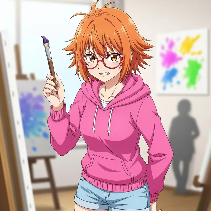 Akane Shinjou: Anime Character with Orange Hair & Paintbrush