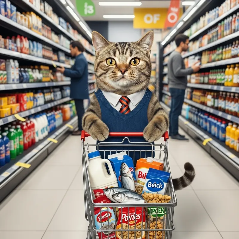 Smiling Cat Shopping for Pet Supplies | Grocery Adventure