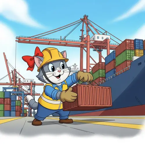 Cartoon Cat Longshoreman Loading Ships | Port Worker Character