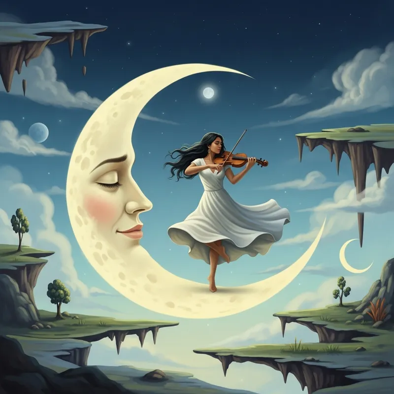Surreal Moonlit Dance: Melting Elements and Enchanting Whimsy