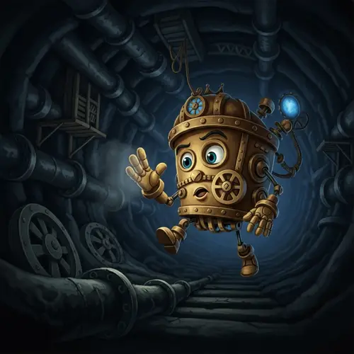 Steampunk Machine Explores Dark Sewer with Cogs and Gears