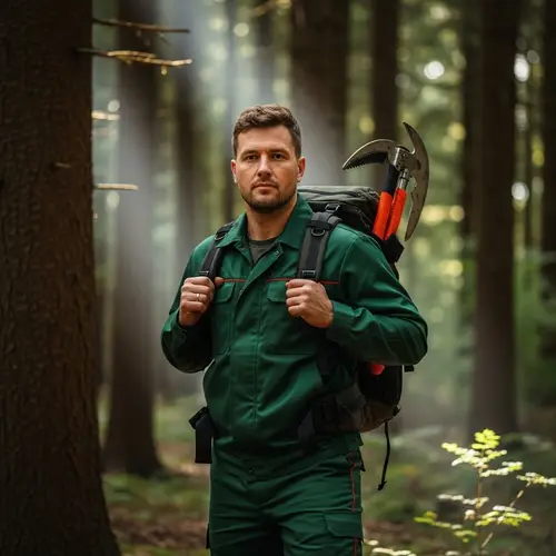 Dedicated Forester in Green Utility Uniform amidst Whispering Trees