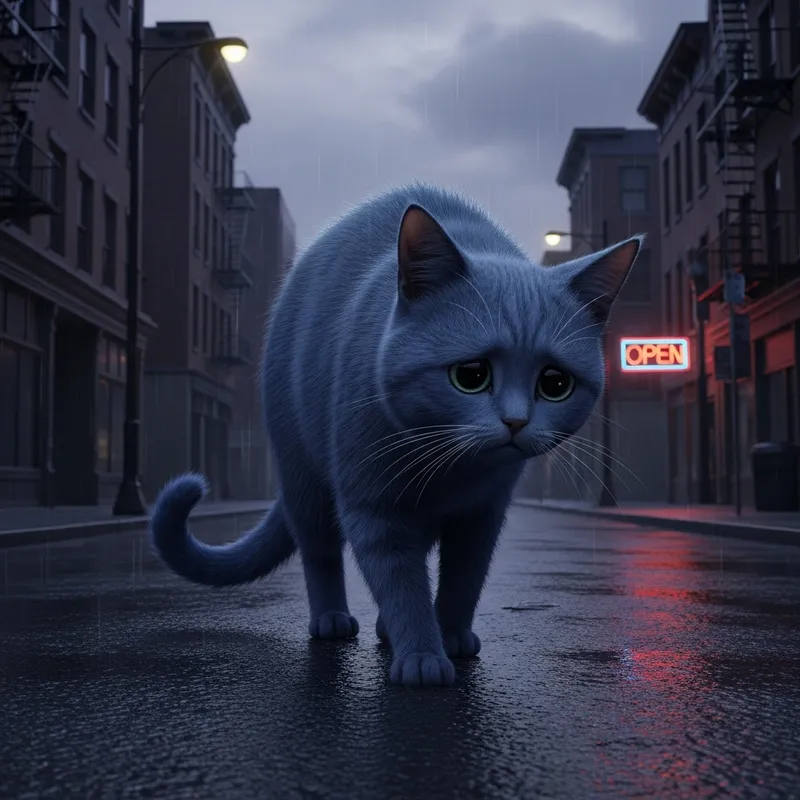 Blue Cat Walking on the Street