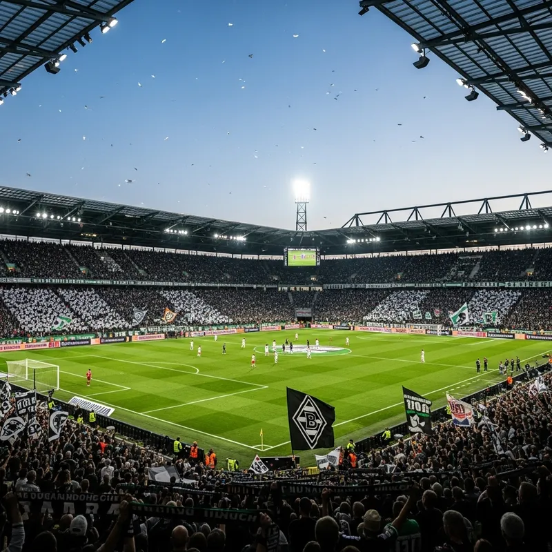 Borussia Mönchengladbach Football Stadium: Enthusiastic Fans and Vibrant Match Atmosphere