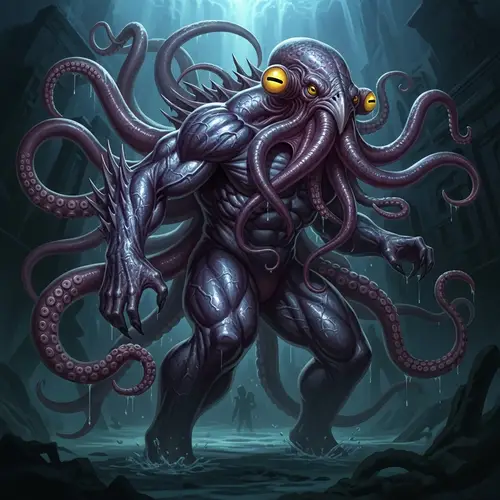Muscular Humanoid Monster with Tentacle Covering and Octopus Face