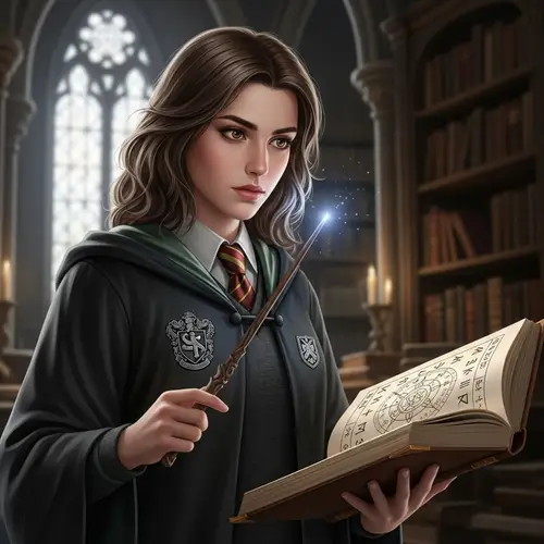 Young Female Wizard with Wavy Brown Hair | Magic Studies