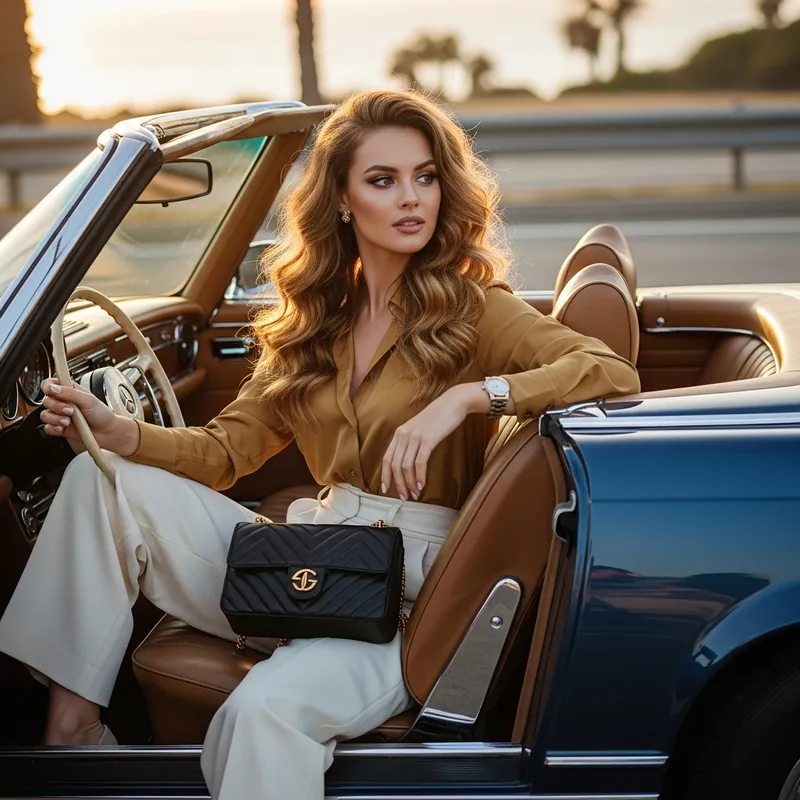 Blonde Woman with Wavy Hair in Luxury Setting