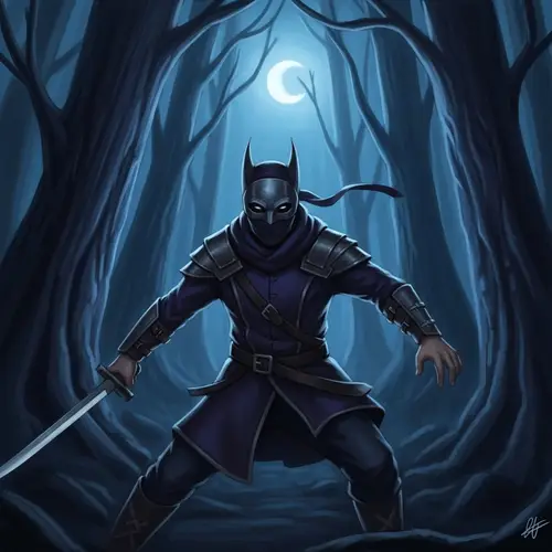 Mysterious Masked Figure in Moonlit Forest | Fantasy Art