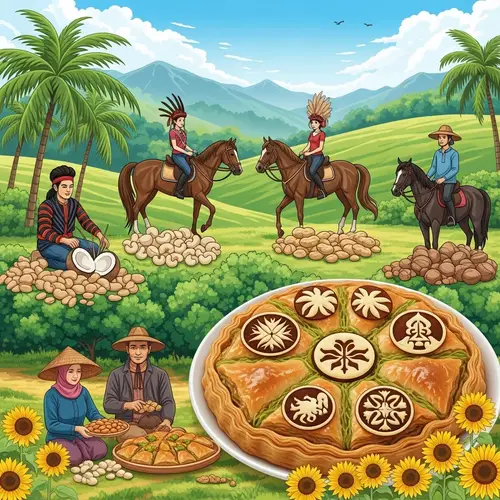 Harmony of Cultures in a Vibrant Orchard Landscape