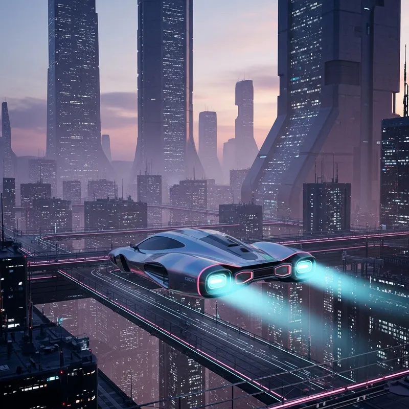 Flying Car Over Futuristic City | Advanced Technology Flying Car Over Futuristic City | Advanced Technology