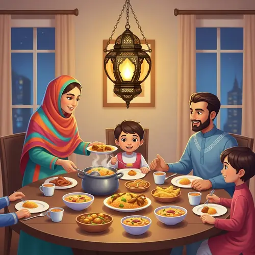 Family Mealtime with South Asian Muslim Child | Traditional Dishes