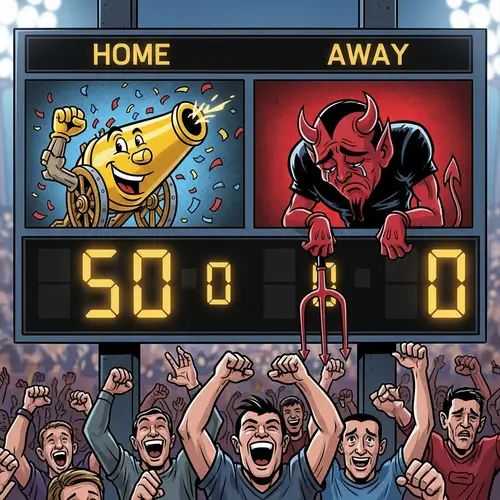 Football Match Scoreboard: Red Devil 0 - Cannon 50