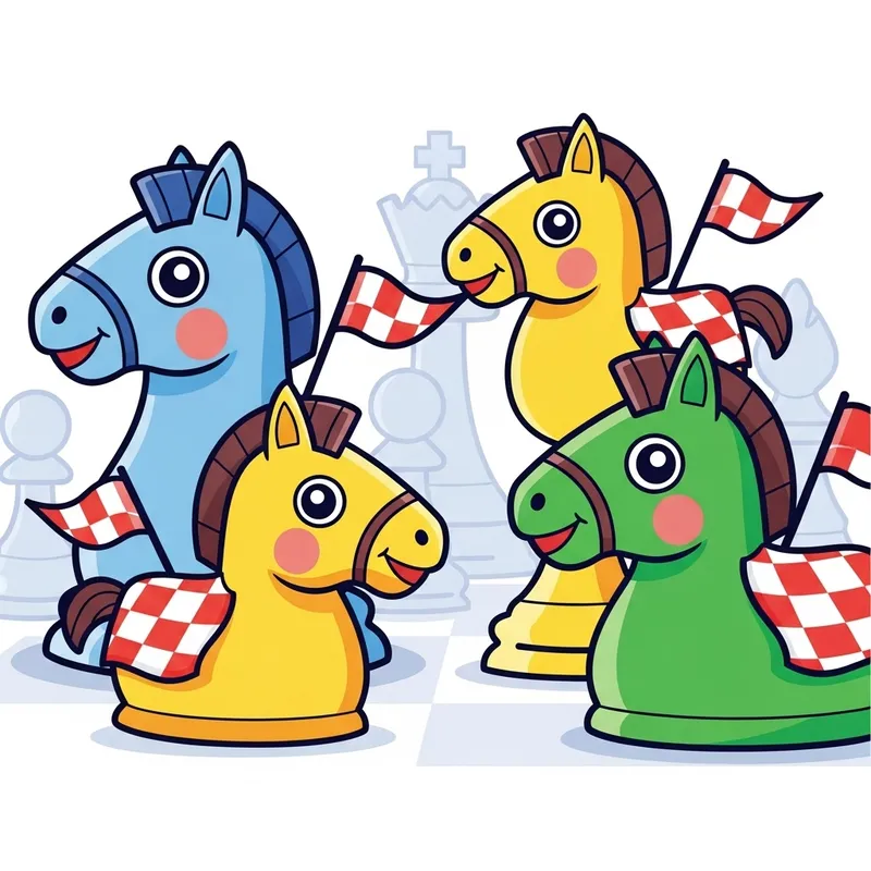 Whimsical Cartoon Knight Chess Pieces for Children's Drawing Book