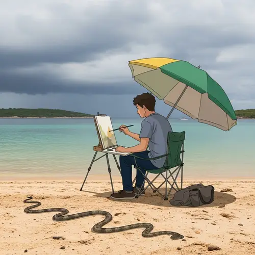 Young Artist Painting by the Bay | Artistic Scene