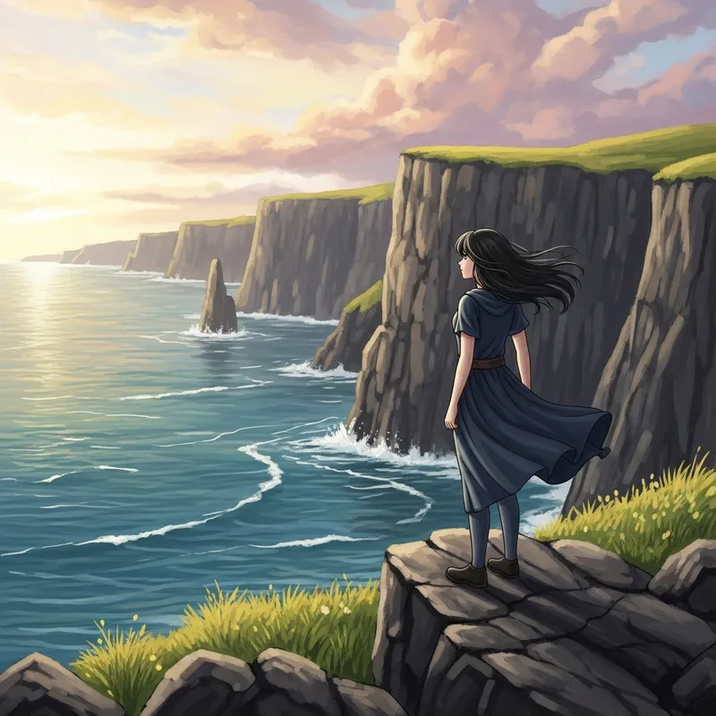 Majestic Coastal Landscape Illustration: A Tale of Emerging Adventure