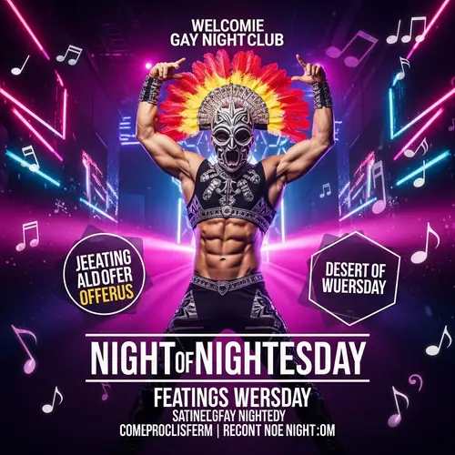 Gay Nightclub | Vibrant Flyer with Muscular Male Gogo Dancer
