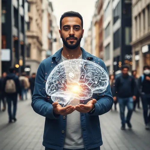 Middle-Eastern Man Carrying Creative Brain | Multilingual Intellect