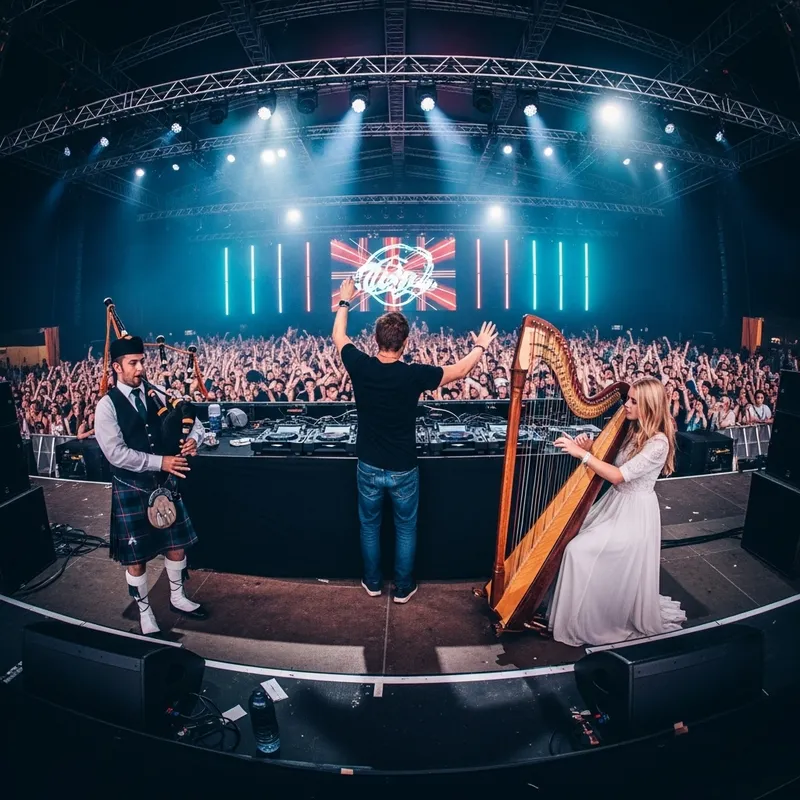 Vibrant EDM Festival with DJ and Bagpipe Player Vibrant EDM Festival with DJ and Bagpipe Player