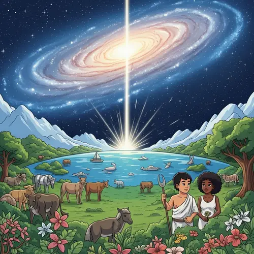 Cartoon Creation Story: Heaven and Earth Illustration