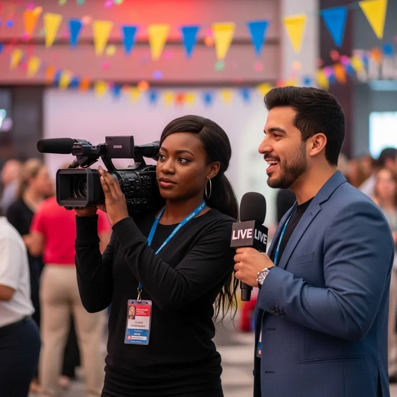 Dynamic Reporters at Fun Event: Capturing with Camera and Mic