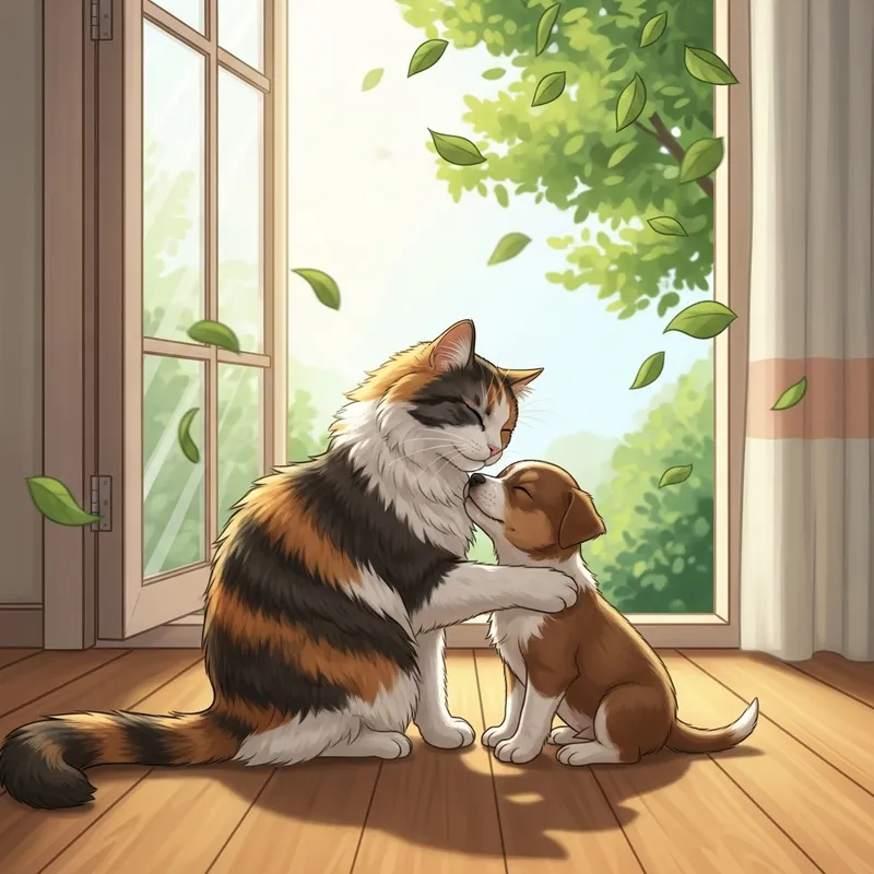 Adorable Cat Embraces Small Dog Friendship