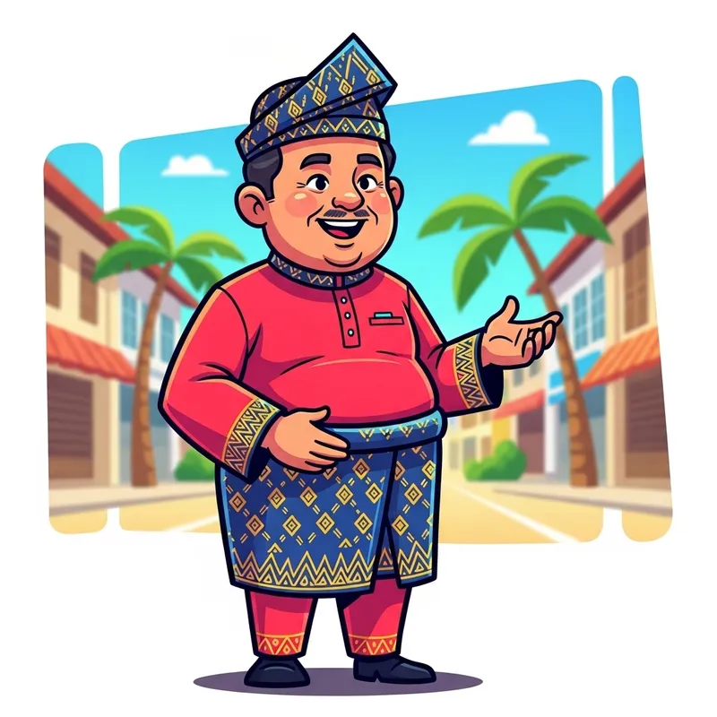 Malaysian Traditional Attire Cartoon | Middle-aged Man, 55 Malaysian Traditional Attire Cartoon | Middle-aged Man, 55
