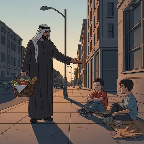 Imam Ali: Generous Middle Eastern Figure Sharing Food with Hungry Boys