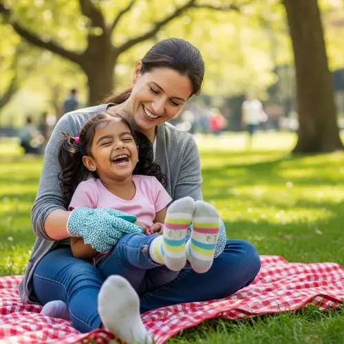 Playful Scene: Little Girl Feet Tickled in the Park