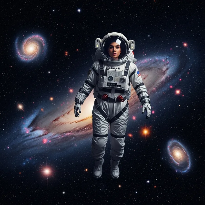 Astronaut Woman Wandering in Space