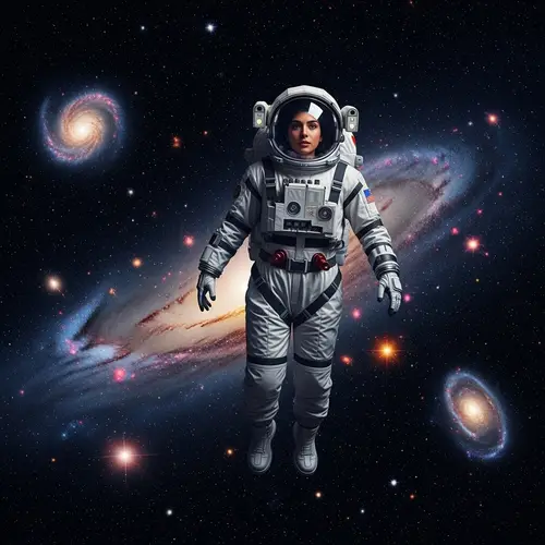 Futuristic Astronaut Woman Explores Outer Space