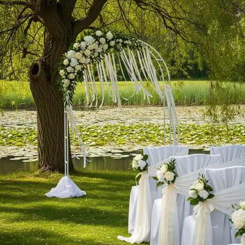 Romantic Wedding Arch Beside Weeping Willow Tree