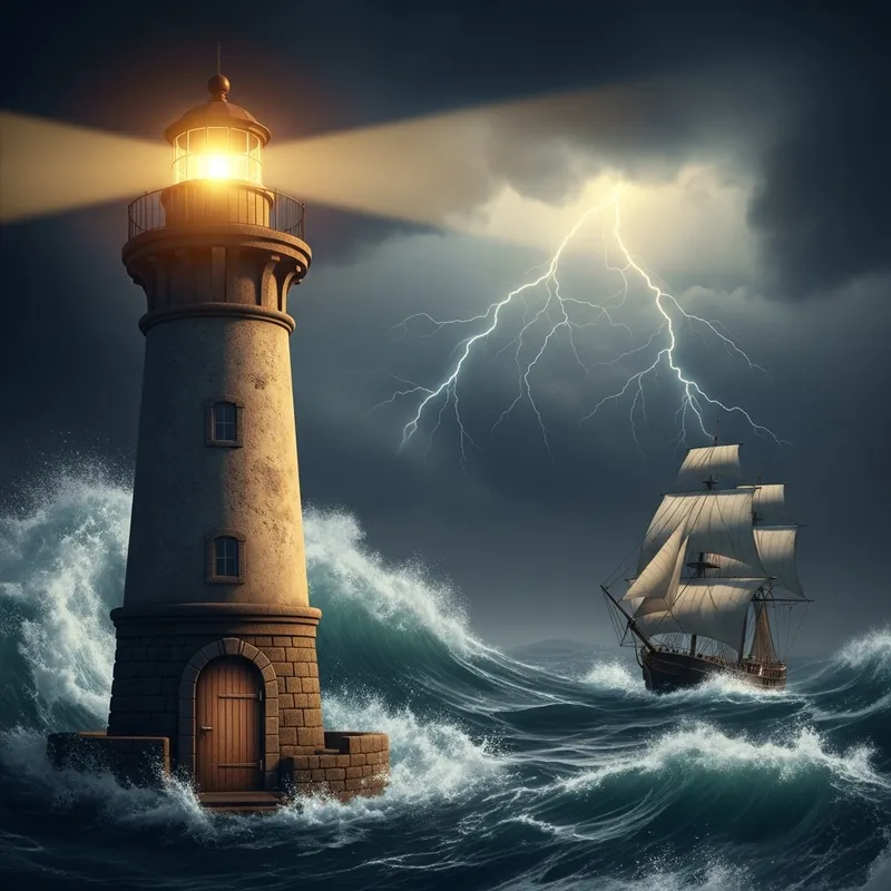 Safety Concept in Stormy Sea with Lighthouse Safety Concept in Stormy Sea with Lighthouse