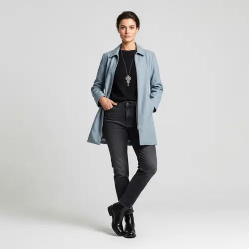 Fashionable Outfit Showcase: Stylish Blue Jacket & Black Jeans
