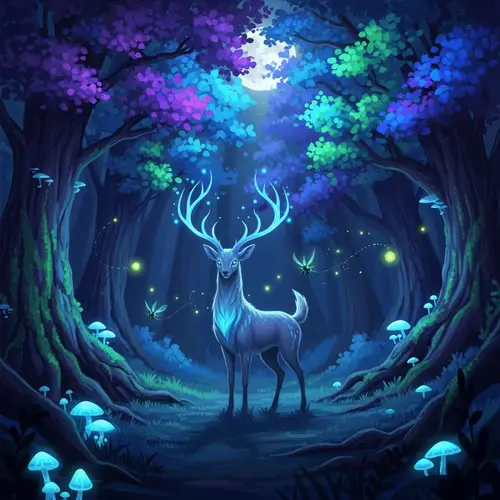 Mystical Creature in Moonlit Forest | Fantasy-Inspired Artwork