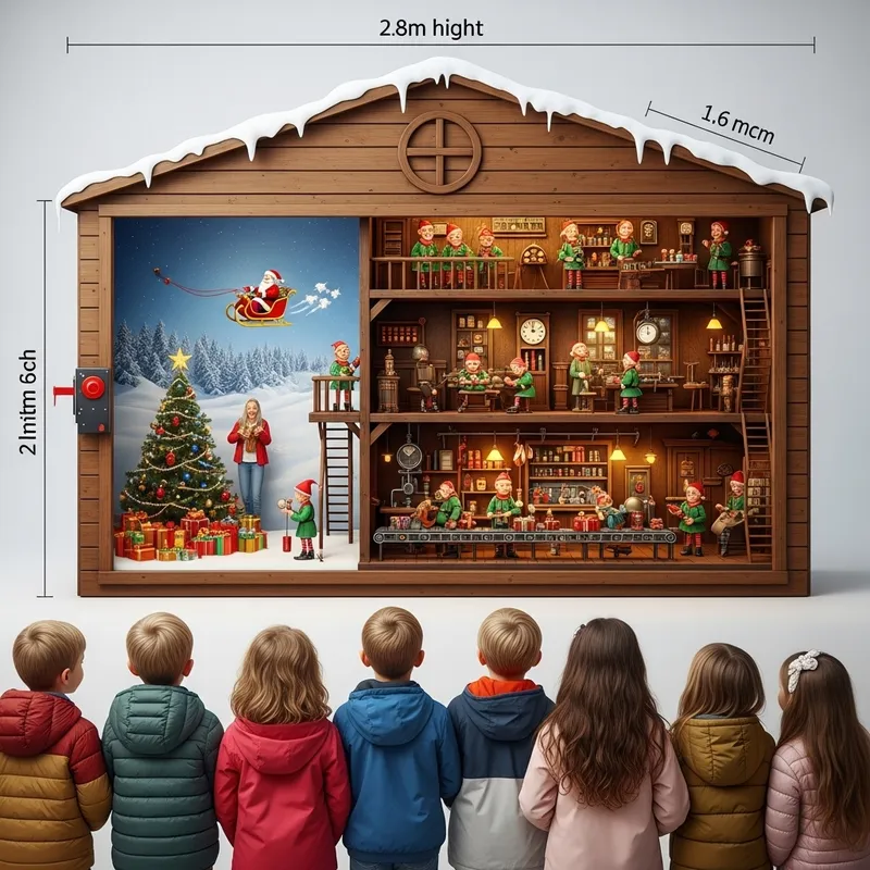 Enchanting Christmas Wooden Storefront with Santa's Workshop & Elves