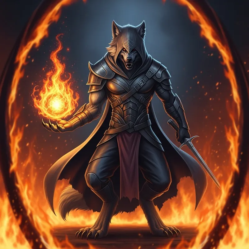 Wolf Assassin with Fireball: A Fiery Transformation