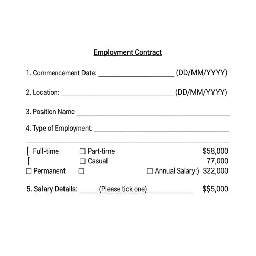 Employment Contract Form: Commencement Date, Location, Salary & More