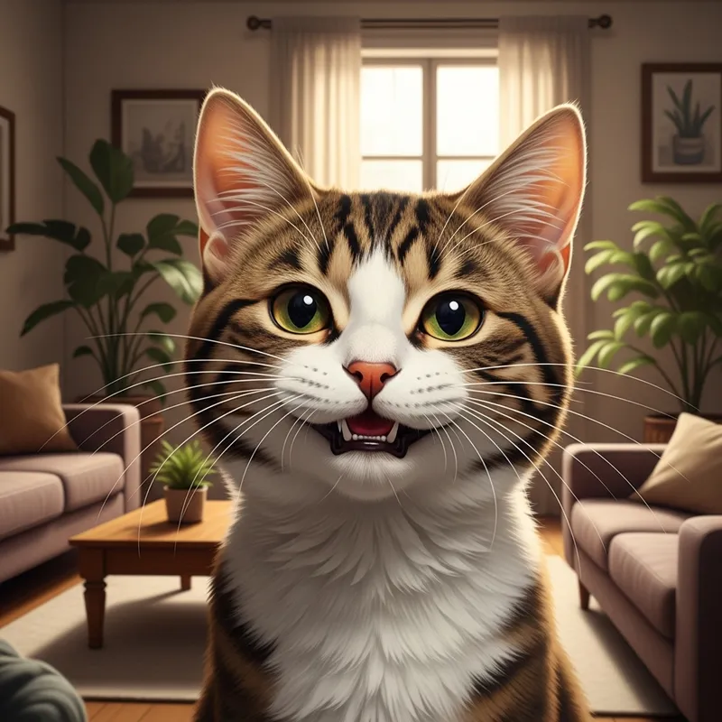 Smiling Cat in Room | Delightful Close-Up Portrait