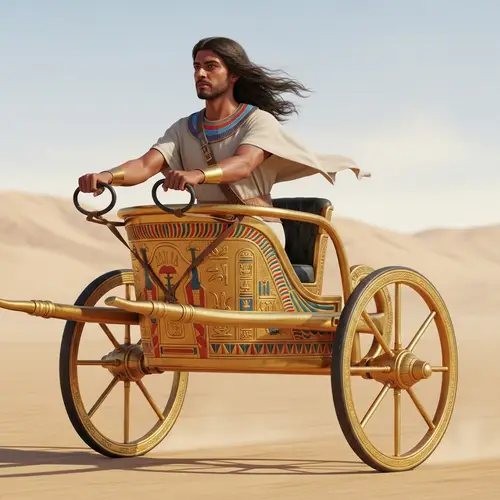 Egyptian Man Driving Two-Wheeled Gold Chariot