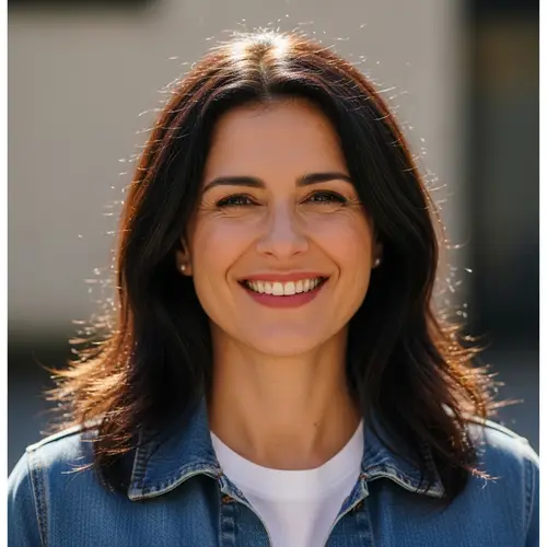 Brunette Woman with Warm Smile | Casual Outfit Portrait